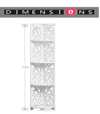 White Free-Standing Corner Shelf – 4-Tier PVC Storage Unit for Bathroom, Bedroom, Living Room & More