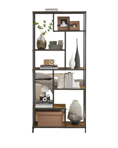 Rustic 6-Tier Geometric Bookcase – Industrial Display Shelf for Living Room, Study, Kitchen