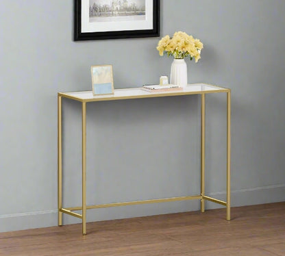 Modern Golden Metal Console Table with Tempered Glass Top – 100 x 35 x 80 cm