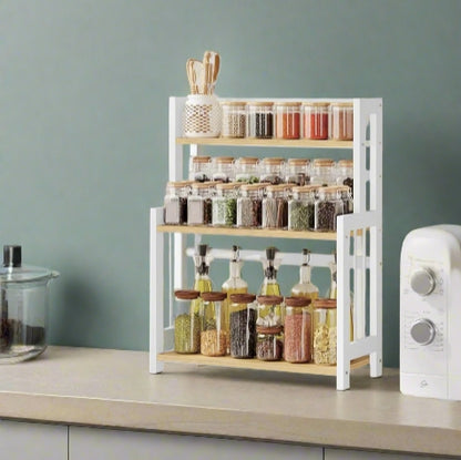 3 Tier Spice Rack Kitchen Countertop Storage Shelf Natural for Herbs