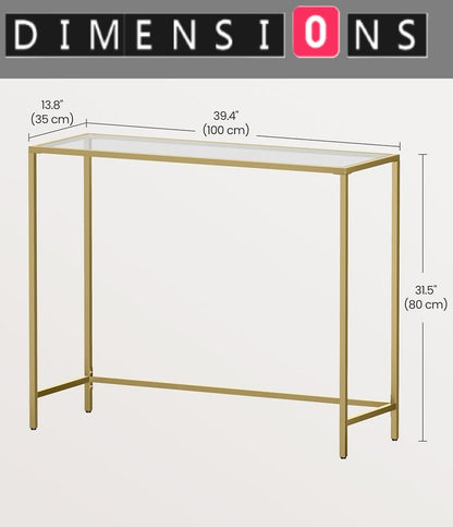 Modern Golden Metal Console Table with Tempered Glass Top – 100 x 35 x 80 cm