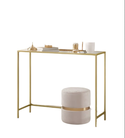 Modern Golden Metal Console Table with Tempered Glass Top – 100 x 35 x 80 cm