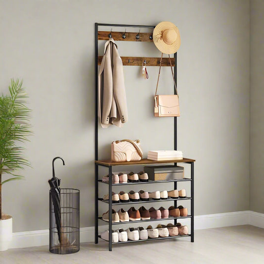 9 hook rustic coat stand