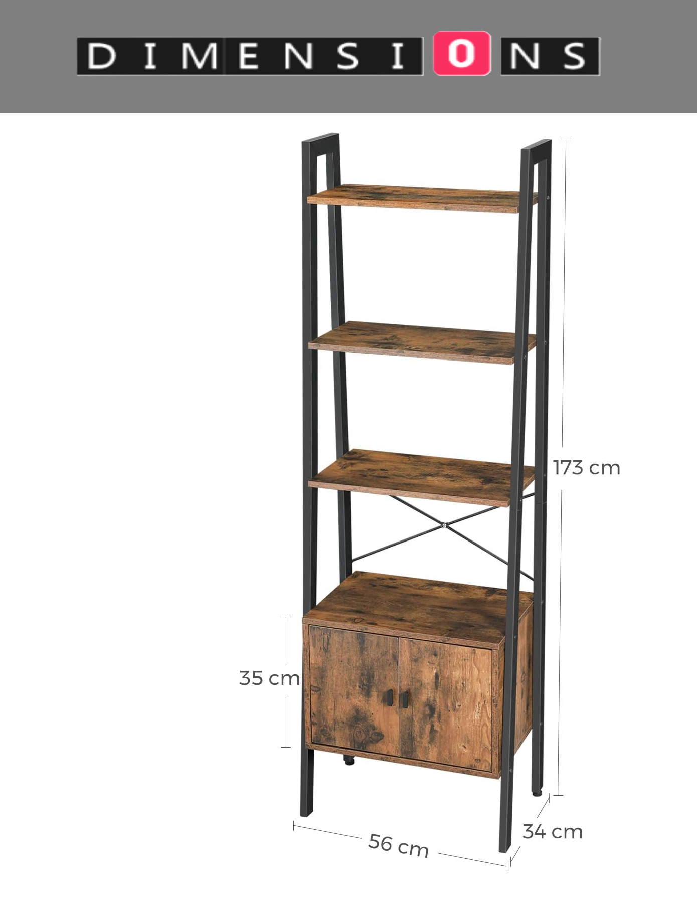 Industrial 4-Tier Shelf Ladder with Cupboard