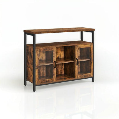 Rustic Sideboard Buffet Table with Glass Doors – Storage Cabinet with Adjustable Shelves