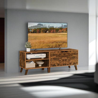 Rustic Brown TV Stand with 2 Doors & Adjustable Shelves – 140cm Unit for TVs up to 65” – Living Room Storage Cabinet