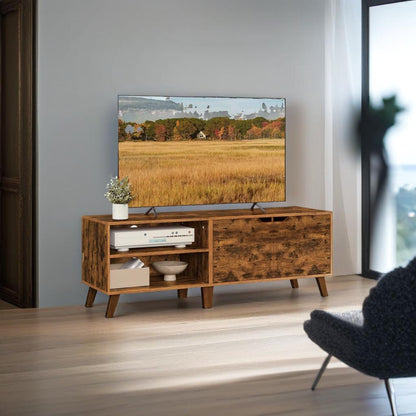 Rustic Brown TV Stand with 2 Doors & Adjustable Shelves – 140cm Unit for TVs up to 65” – Living Room Storage Cabinet