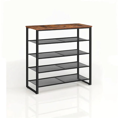 5-Tier Industrial Shoe Rack - Metal Frame Organizer