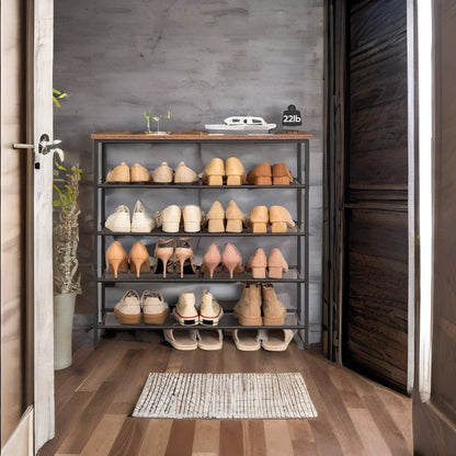 5-Tier Industrial Shoe Rack - Metal Frame Organizer