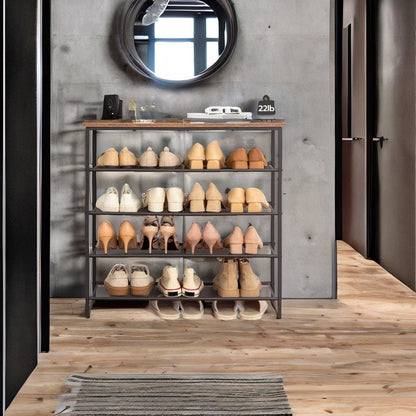 5-Tier Industrial Shoe Rack - Metal Frame Organizer