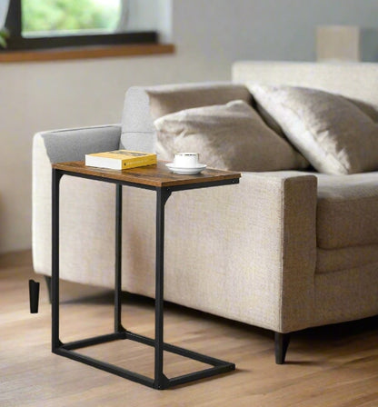 Small Laptop Side Table – Rustic Brown & Black Industrial Sofa or Bed Desk with Steel Frame
