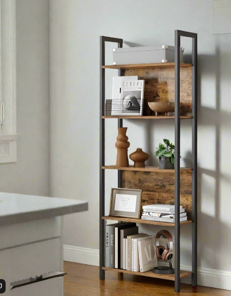 6-Shelf Industrial Bookcase with Steel Structure
