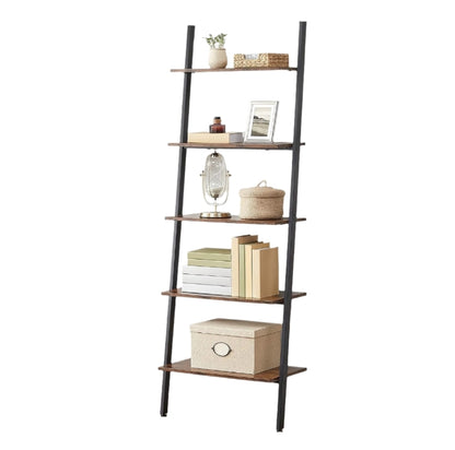 5-Tier Industrial Ladder Shelf – Rustic Metal & Wood Bookshelf