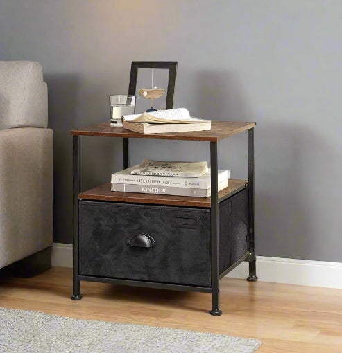 Nightstand Featuring Fabric Drawer - Bedside Table