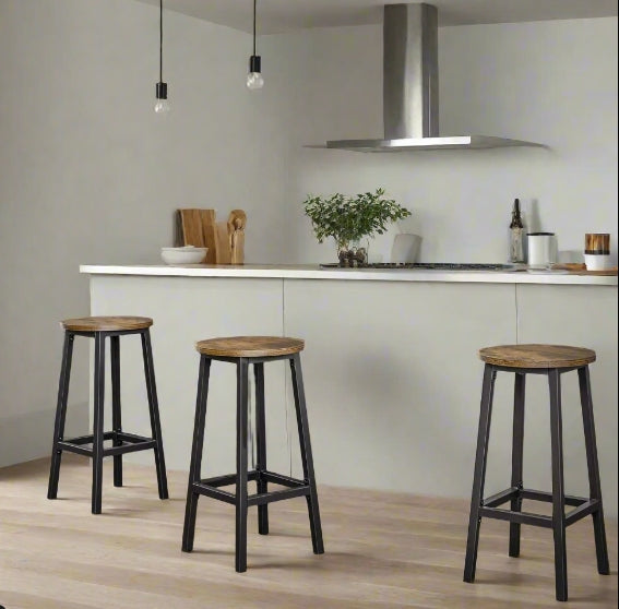 Set of 2 Bar Stools, Industrial Kitchen Breakfast Chairs, Rustic Brown and Black