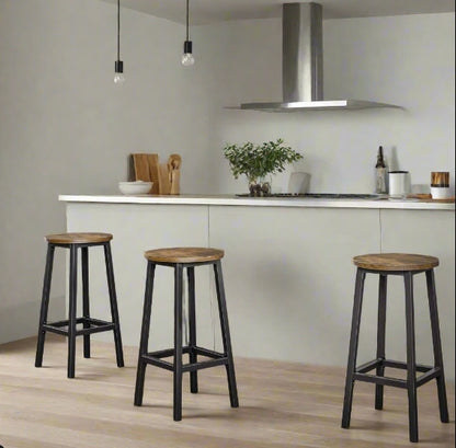 Set of 2 Bar Stools, Industrial Kitchen Breakfast Chairs, Rustic Brown and Black