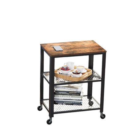 Vintage 3-Tier Serving Trolley with Wheels, Rustic Rolling Kitchen Cart, Heavy Duty Storage Shelf