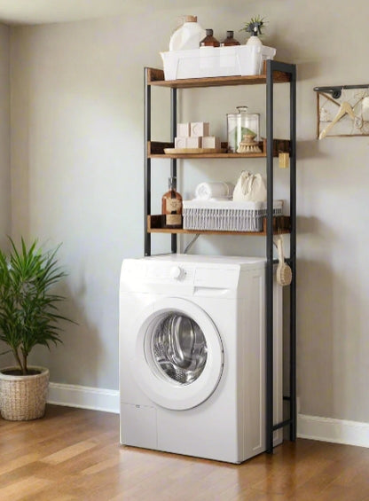 3-Tier Over-The-Toilet Storage Shelf – Rustic Brown| Industrial Bathroom Organizer