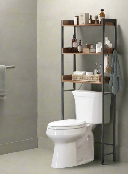 3-Tier Over-The-Toilet Storage Shelf – Rustic Brown| Industrial Bathroom Organizer