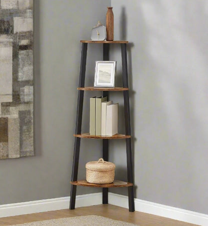 4 Tier Industrial Style Corner Shelf Shelf - Rustic Brown