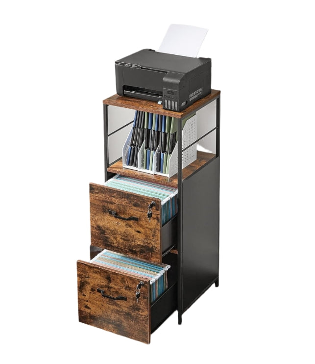 Industrial Filing Cabinet with 2 Drawers and Open Shelf | Home Office File Storage for A4