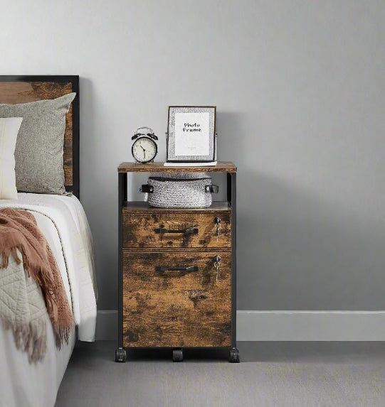 Mobile Filing Cabinet with Lockable Drawers  | Wheels with Open Shelf for A4 & Letter Files