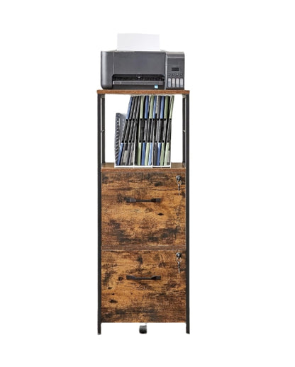 Industrial Filing Cabinet with 2 Drawers and Open Shelf | Home Office File Storage for A4