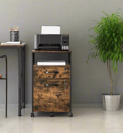 Mobile Filing Cabinet with Lockable Drawers  | Wheels with Open Shelf for A4 & Letter Files