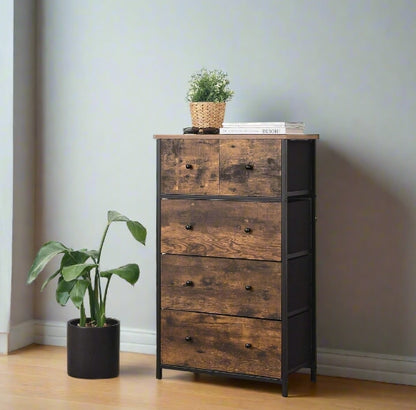 Chest of Drawers – 5-Drawer Fabric Storage Organizer Unit with Wood Handles