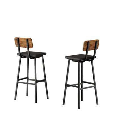 Set of 2 Industrial PU Upholstered Bar Stools – Breakfast Bar Chairs with Backrest