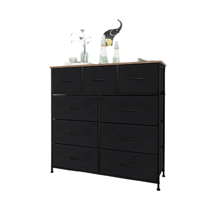 Black Chest of Drawers with 9 Fabric Drawers