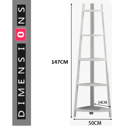 5-Tier White Corner Ladder Shelf – Modern Display Stand for Plants & Home Decor