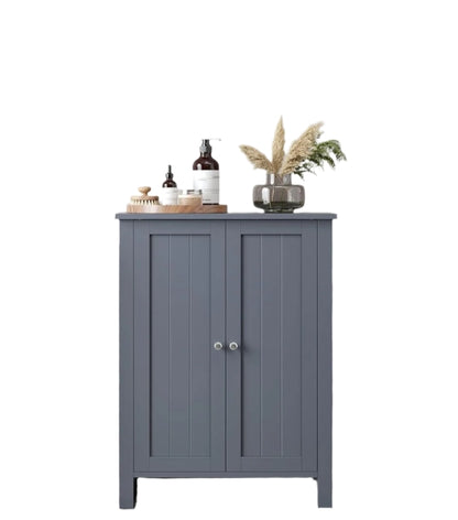 Grey Bathroom Storage Cabinet – Freestanding Cupboard with 2 Adjustable Shelves