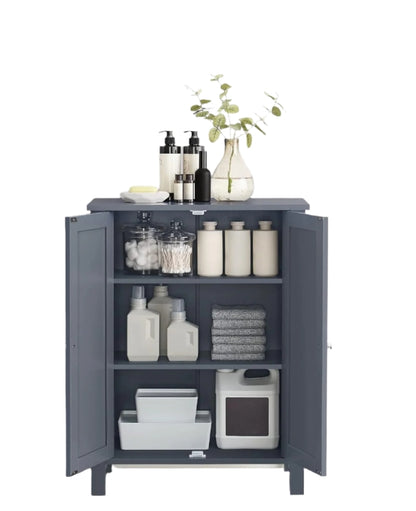 Grey Bathroom Storage Cabinet – Freestanding Cupboard with 2 Adjustable Shelves