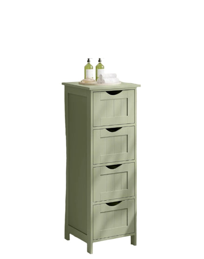 Green Bathroom Floor Storage Cabinet – Freestanding Unit with 4 Drawers