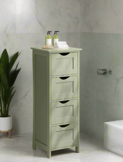 Green Bathroom Floor Storage Cabinet – Freestanding Unit with 4 Drawers