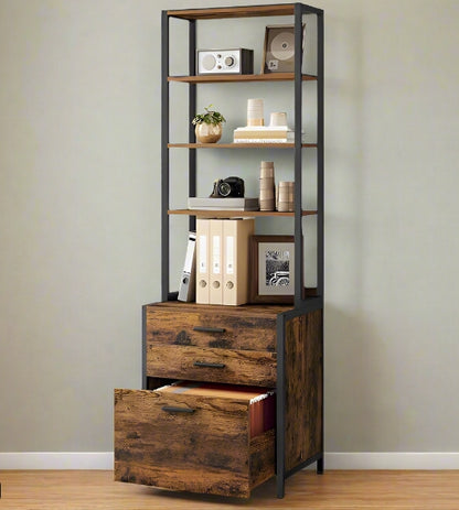 Rustic Brown 3-Drawer Filing Cabinet – Home Office File Cabinet with Height-Adjustable Shelves