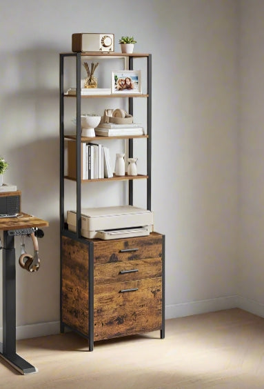 Rustic Brown 3-Drawer Filing Cabinet – Home Office File Cabinet with Height-Adjustable Shelves