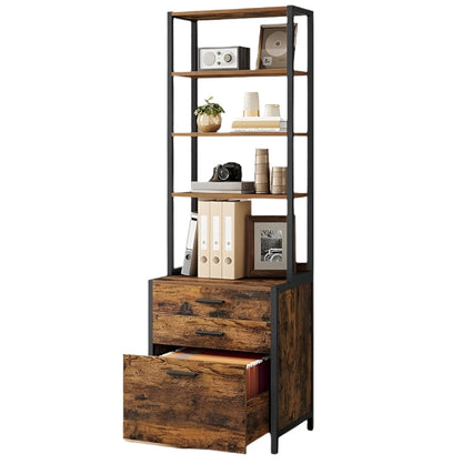 Rustic Brown 3-Drawer Filing Cabinet – Home Office File Cabinet with Height-Adjustable Shelves