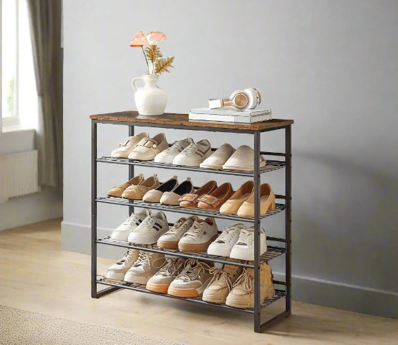 5-Tier Adjustable Shoe Rack - Shoe Organizer for Entryway
