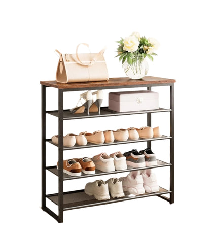 5-Tier Industrial Shoe Rack - Metal Frame Organizer