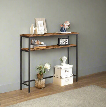 Industrial Slim Console Table with Adjustable Shelf