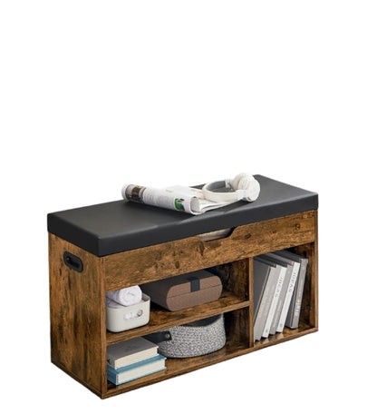 Shoe Bench with Cushion and 3 Compartments Storage