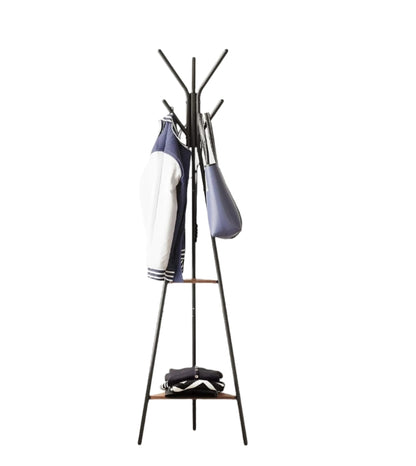Industrial Coat Rack Stand with 2 Shelves – Freestanding Hall Tree with 6 Hooks