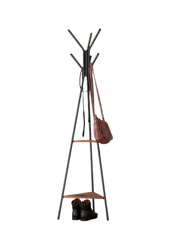 Industrial Coat Rack Stand with 2 Shelves – Freestanding Hall Tree with 6 Hooks