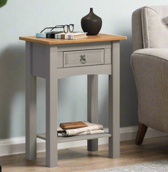Grey Wax Solid Pine Furniture Rustic Mexican Style with Decorative Metal Fittings