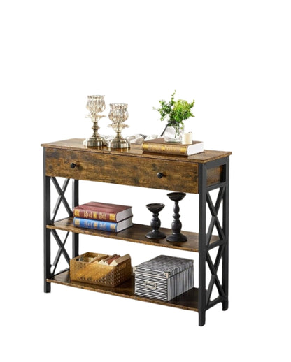 Industrial Console Table with Drawer and 2 Shelves