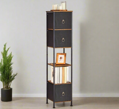 Tall Narrow Corner Storage Cabinet – 3 Fabric Drawers & 2 Open Shelves, Slim Bathroom Unit
