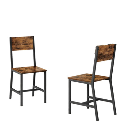 Set of 2 Industrial Dining Chairs with Steel Frame and Rustic Brown Particleboard Seats