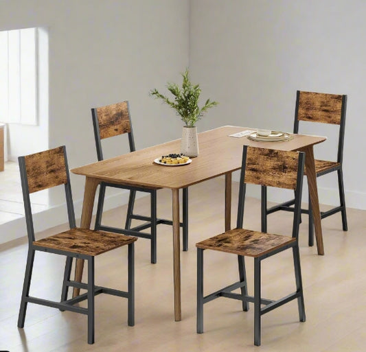 Set of 4 Industrial Dining Chairs with Steel Frame and Rustic Brown Particleboard Seats